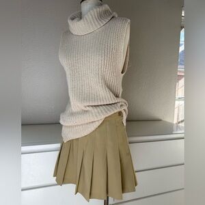 Sleeveless 100% Cashmere Thick Knit Turtleneck Sweater and Pleated Skirt